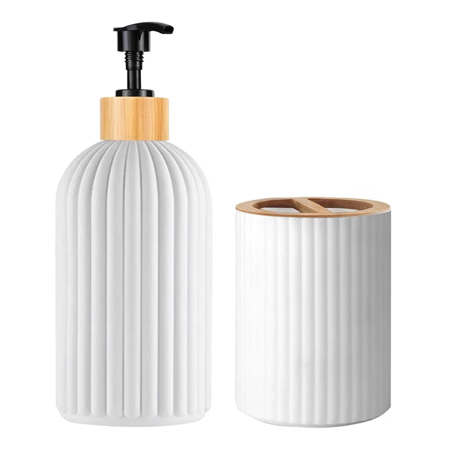 Bathroom Hand Soap Dispenser Cotton Ball Storage Box Toothbrush Holder