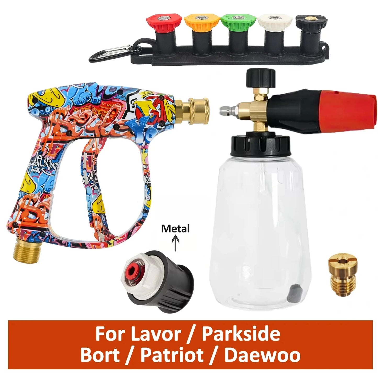 Graffiti Design Foam Cannon Kit - High Pressure Washer Gun for Karcher/Bosch/Nilfisk