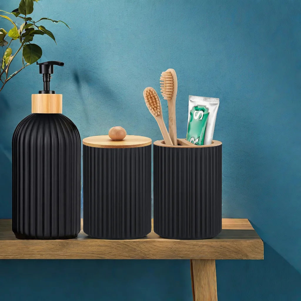 Bathroom Hand Soap Dispenser Cotton Ball Storage Box Toothbrush Holder