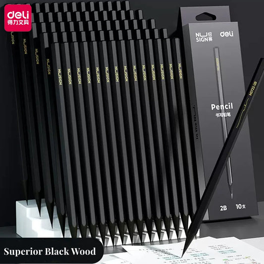 Black Wood Graphite Pencil Set HB 2B Black Pencils 10pcs Pack