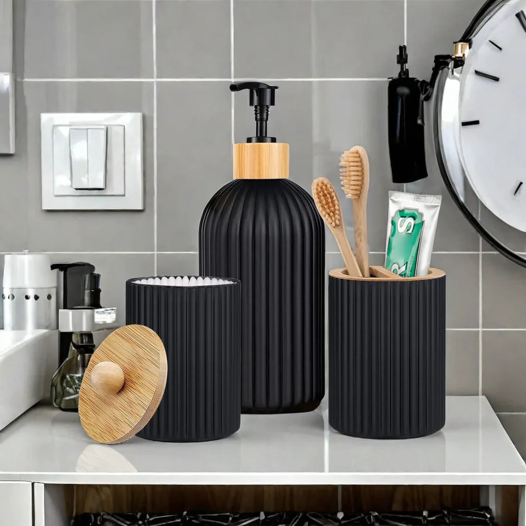 Bathroom Hand Soap Dispenser Cotton Ball Storage Box Toothbrush Holder