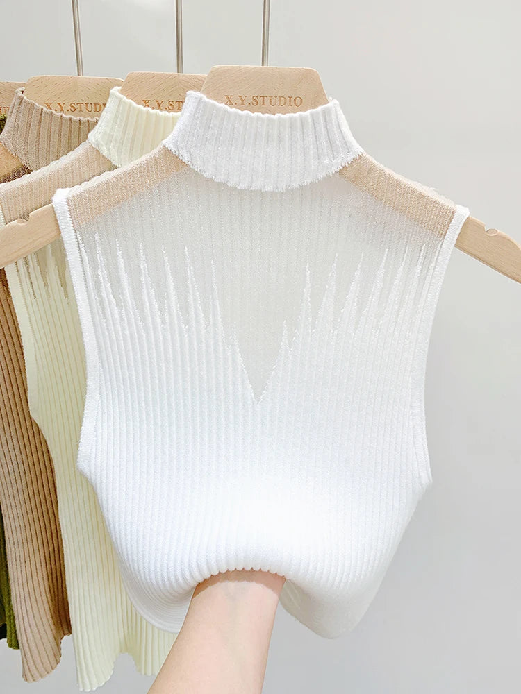 Mesh Knitted Top Sleeveless Sweater