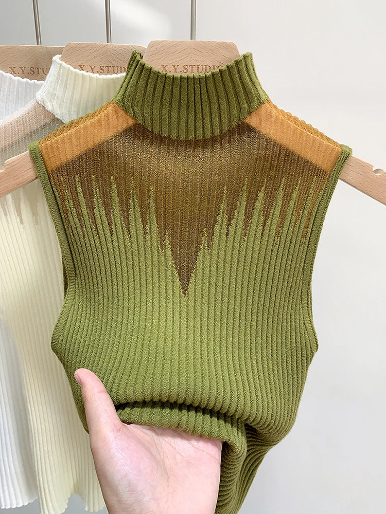 Mesh Knitted Top Sleeveless Sweater
