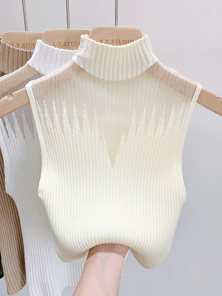 Mesh Knitted Top Sleeveless Sweater