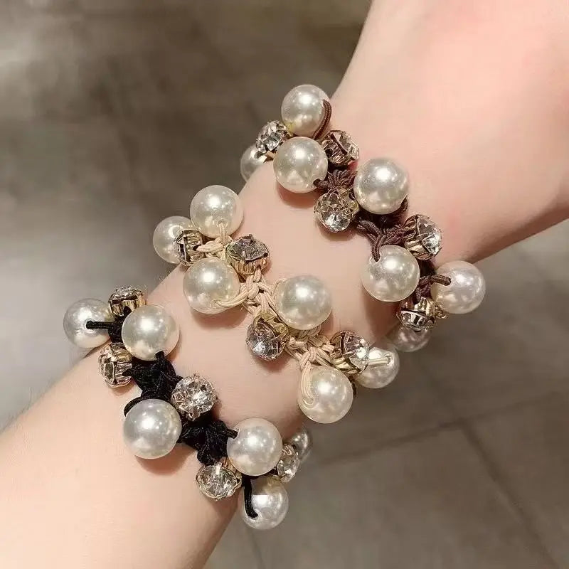3Pcs Pearl Brimmed Hair Tie Rhinestone Decor