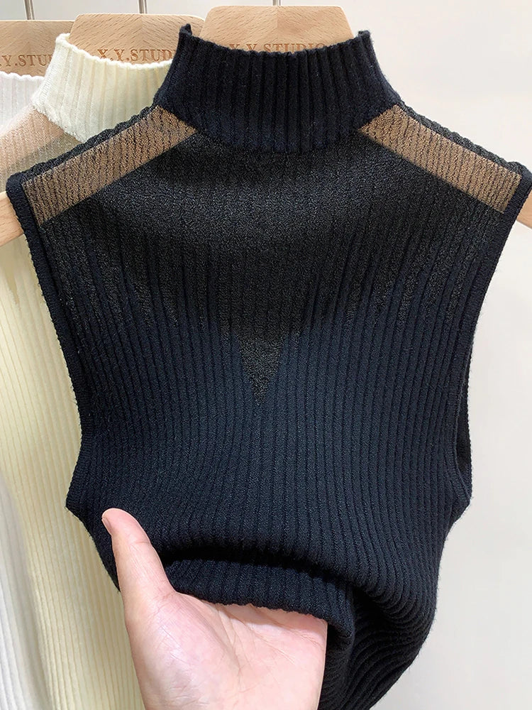Mesh Knitted Top Sleeveless Sweater