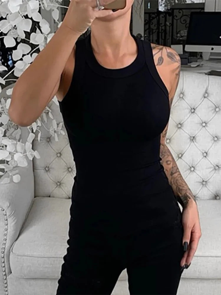 Women Round Neck Ribbed Tank