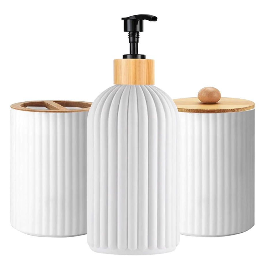 Bathroom Hand Soap Dispenser Cotton Ball Storage Box Toothbrush Holder