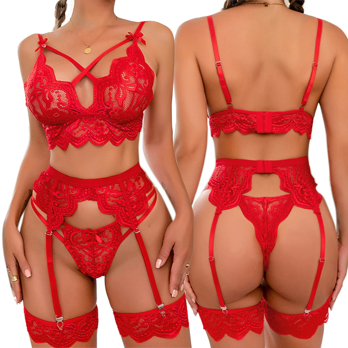 Sexy Erotic Lingerie Women Bra And Panty Garters 3pcs