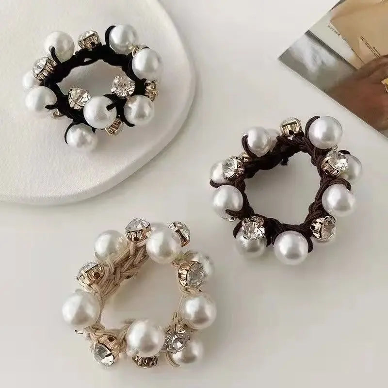 3Pcs Pearl Brimmed Hair Tie Rhinestone Decor