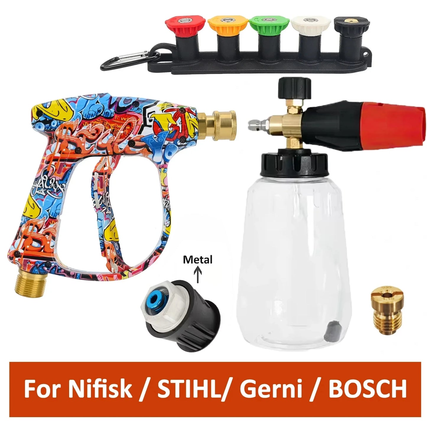 Graffiti Design Foam Cannon Kit - High Pressure Washer Gun for Karcher/Bosch/Nilfisk