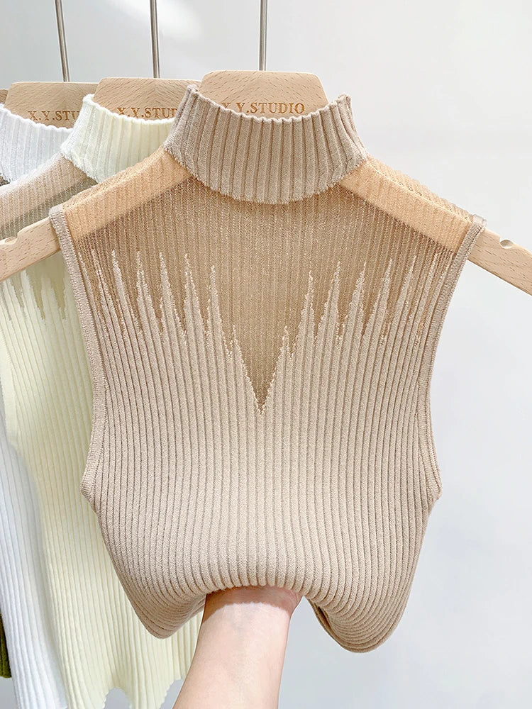 Mesh Knitted Top Sleeveless Sweater