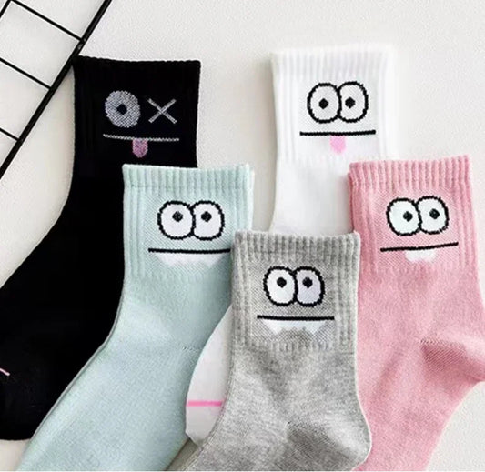 5 Pairs Cute Expression Print Socks
