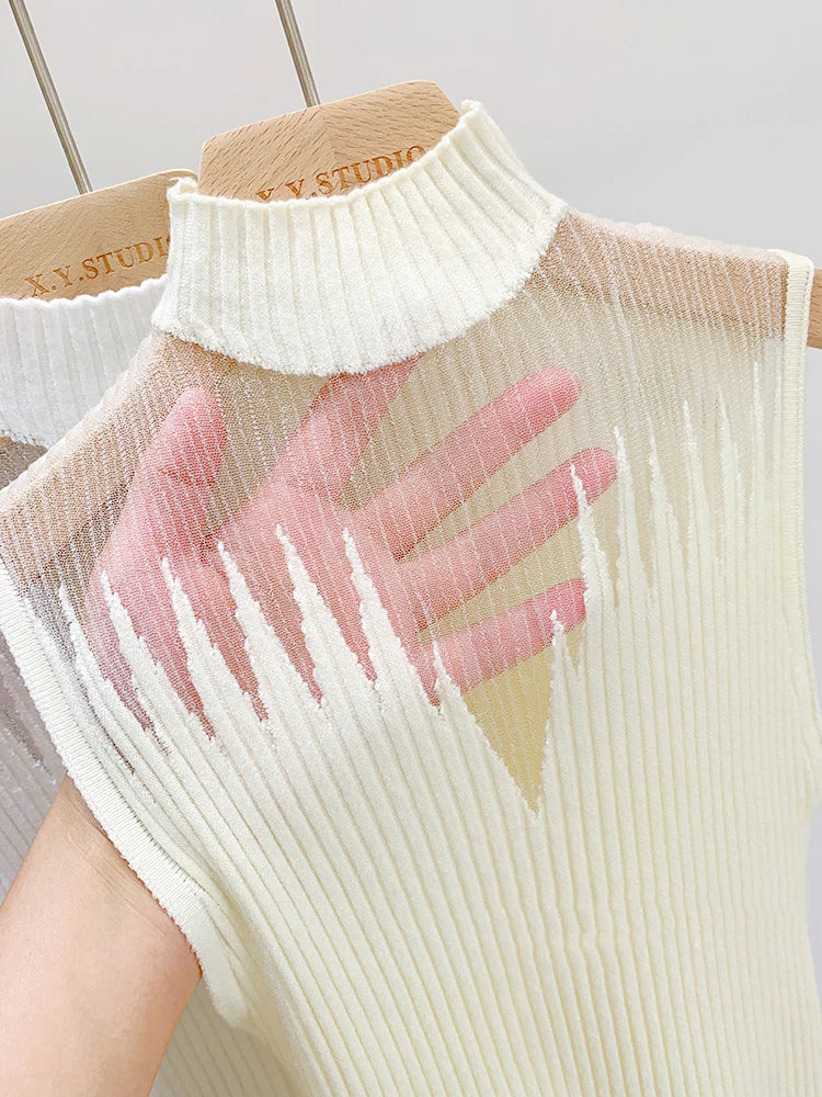 Mesh Knitted Top Sleeveless Sweater