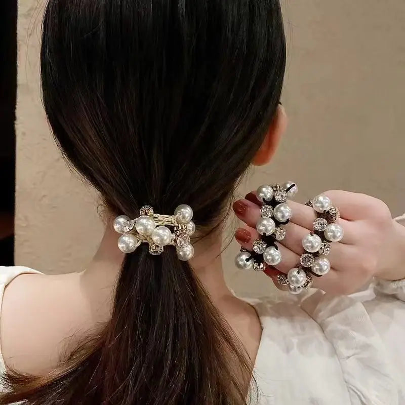 3Pcs Pearl Brimmed Hair Tie Rhinestone Decor